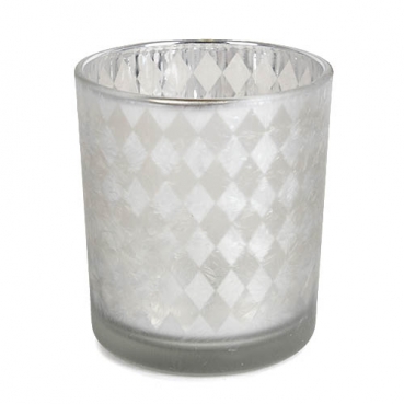 Teelichtglas mit Karo Muster in Silber matt, verspiegelt, 78 mm