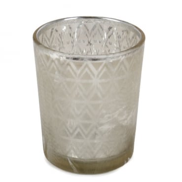 Teelichtglas Azteken Design in Champagner matt, verspiegelt, 67 mm