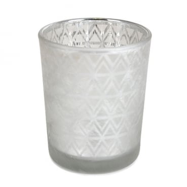 Teelichtglas Azteken Design in Silber matt, verspiegelt, 67 mm