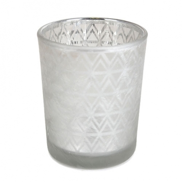 Teelichtglas Azteken Design in Silber matt, verspiegelt, 67 mm