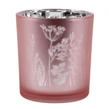 Teelichtglas Blumenwiese in Rosa matt, verspiegelt, 80 mm