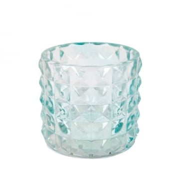 Kleines Kerzenglas, Teelichtglas Kristall, Diamant in Mintgrün, 67 mm