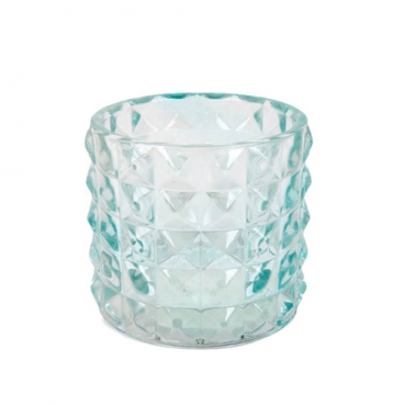 Kleines Kerzenglas, Teelichtglas Kristall, Diamant in Mintgrün, 67 mm