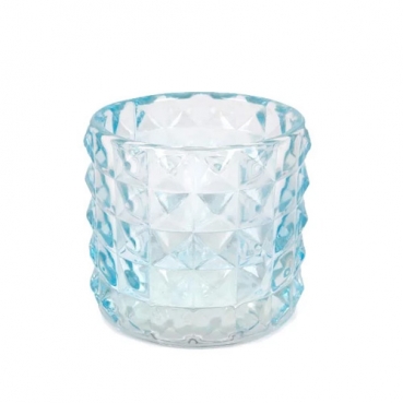 Kleines Kerzenglas, Teelichtglas Kristall, Diamant in Türkis, 67 mm
