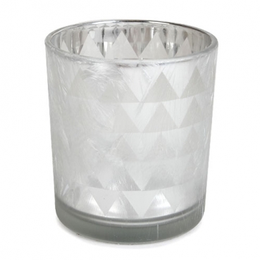 Teelichtglas mit Dreieck Muster in Silber matt, verspiegelt, 78 mm