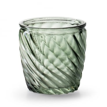 Teelichtglas, konisch mit Streifen in Eukalyptus-Grün, 74 mm