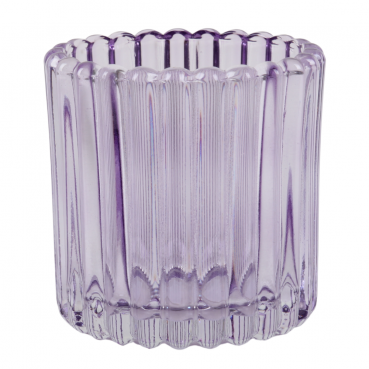 Teelichtglas, Windlicht mit Rillenstruktur in Flieder, 75 mm