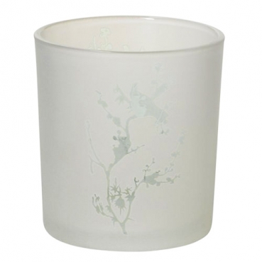 Teelichtglas Frühling, Zweig in Weiß matt, 78 mm