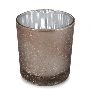 Teelichtglas gesprenkelt mit Glitzereffekt in Grau, verspiegelt, 80 mm