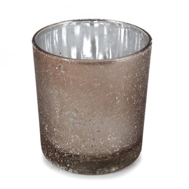 Teelichtglas gesprenkelt mit Glitzereffekt in Grau, verspiegelt, 80 mm