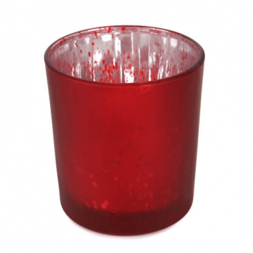 Teelichtglas gesprenkelt in Rot, verspiegelt, 80 mm