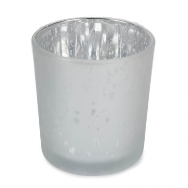 Teelichtglas gesprenkelt in Silber, verspiegelt, 80 mm
