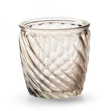 Teelichtglas, konisch mit Streifen in Helltaupe, 74 mm