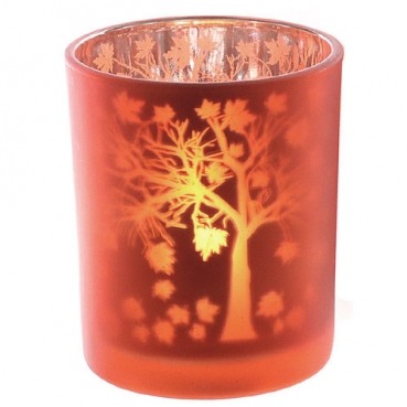 Teelichthalter, Windlicht Ahornbaum verspiegelt in Orange, 85 mm