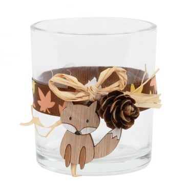 Herbst Teelichtglas mit kleinem Fuchs, 80 mm