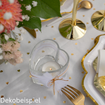 Dekobeispiel mit dem Teelichtglas Herzform, klar, 78 mm.