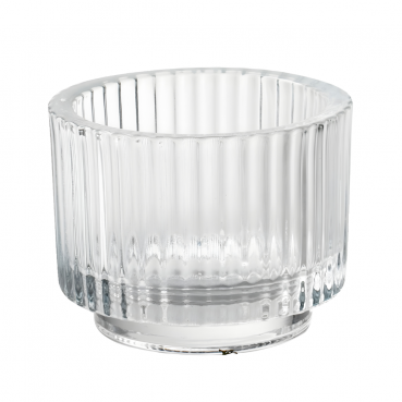 Teelichtglas mit Streifen, groß, klar, 90 mm