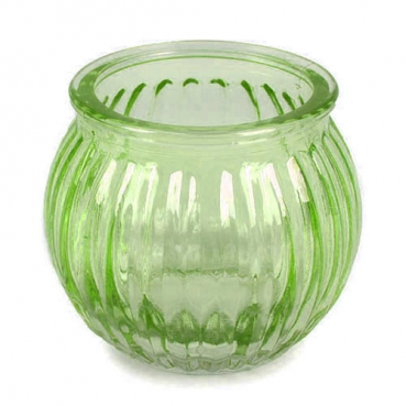 Teelichtglas, Windlicht, gestreift in Grün, 65 mm