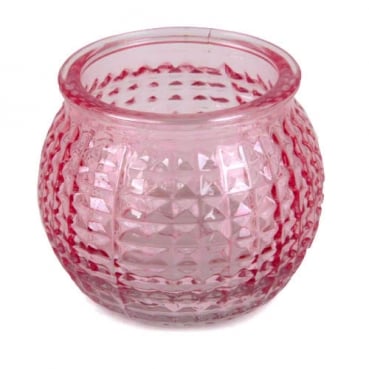 Teelichtglas, Windlicht Karomuster in Pink, 65 mm