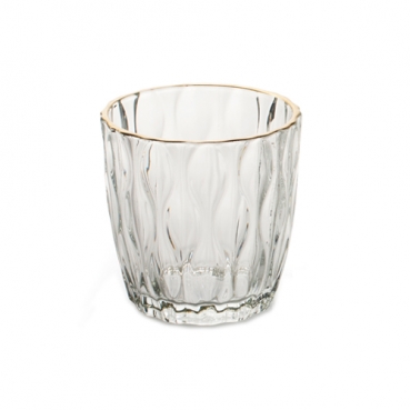 Teelichtglas, konisch, klar mit Rand in Antik-Gold, 73 mm, Muster 1