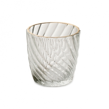 Teelichtglas, konisch, klar mit Rand in Antik-Gold, 73 mm, Muster 2