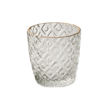 Teelichtglas, konisch, klar mit Rand in Antik-Gold, 73 mm, Muster 3
