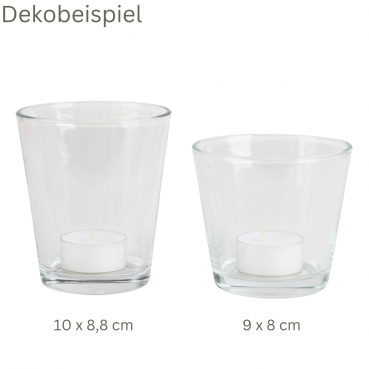 Großes Teelichtglas, konisch, 10 cm und 8 cm.