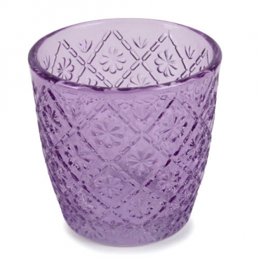 Teelichtglas mit Blümchenmuster in Lavendel, 75 mm