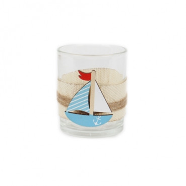 Teelichtglas Maritim, Segelschiff in Hellblau, 75 mm