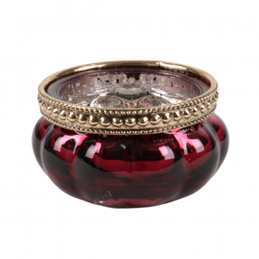 Teelichtglas Vintage in Beere verspiegelt mit Metallrand in Gold, 60 mm