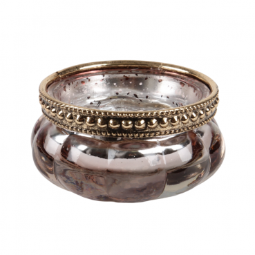 Teelichtglas Vintage mit Metallrand in Antik-Rosa schimmernd/Gold, verspiegelt, 60 mm