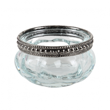 Teelichtglas Vintage klar mit Metallrand in Antik-Silber, 60 mm