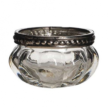 Teelichtglas Vintage klar mit Metallrand in Antik-Silber, 60 mm