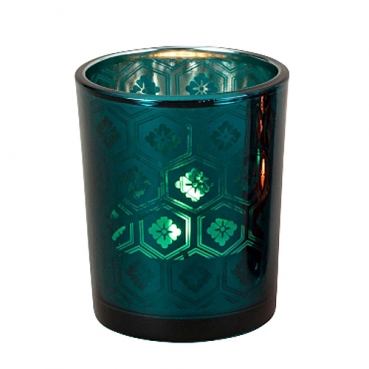 Teelichtglas Ornamente in Smaragdgrün verspiegelt, 67 mm Teelichtglas Ornamente in Smaragdgrün verspiegelt, 67 mm.