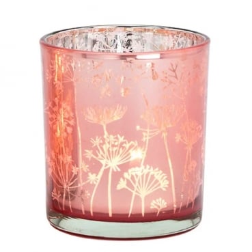 Teelichtglas Pusteblume in Rosa/Silber verspiegelt, 80 mm