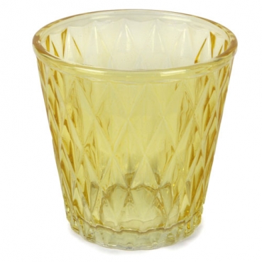 Teelichtglas mit Rautenmuster in Gelb, 75 mm