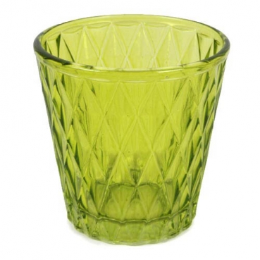 Teelichtglas mit Rautenmuster in Hellgrün, 75 mm