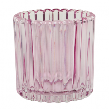 Teelichtglas, Windlicht mit Rillenstruktur in Rosa, 75 mm