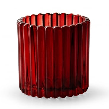 Teelichtglas, Windlicht mit Rillenstruktur in Rot, 75 mm