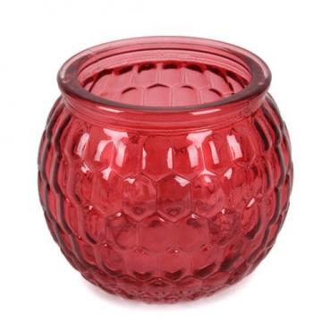 Teelichtglas, Windlicht Wabenmuster in Rot, 65 mm