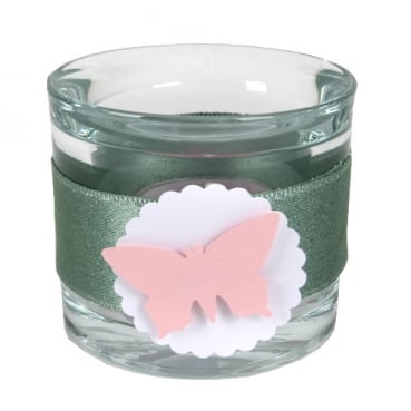 Teelichtglas Taufe, Kommunion, Schmetterling, 65 mm