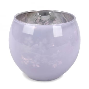 Teelichtglas rund verspiegelt in Flieder mit Schmetterlingen, 70 mm.