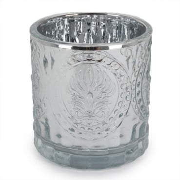 Teelichtglas Ornament in Silber verspiegelt, 75 mm