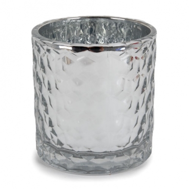 Teelichtglas Wabenmuster in Silber verspiegelt, 75 mm