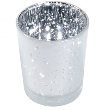 Teelichtglas in Silber matt, innen verspiegelt, 67 mm
