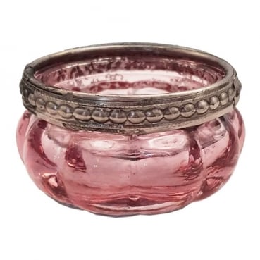 Teelichtglas Vintage mit Metallrand in Rosa/Silber verspiegelt, 60 mm
