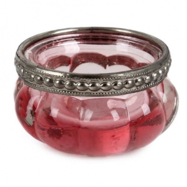 Teelichtglas Vintage mit Metallrand in Rosa/Silber, 60 mm
