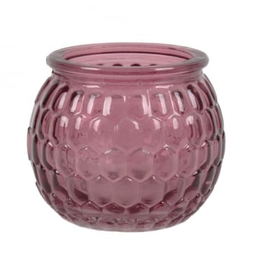Kugel Teelichtglas, Windlicht Wabenmuster in Aubergine, 55 mm