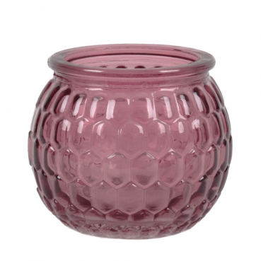 Kugel Teelichtglas, Windlicht Wabenmuster in Aubergine, 55 mm