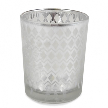 Teelichtglas Diamantendesign in Silber, verspiegelt, 68 mm